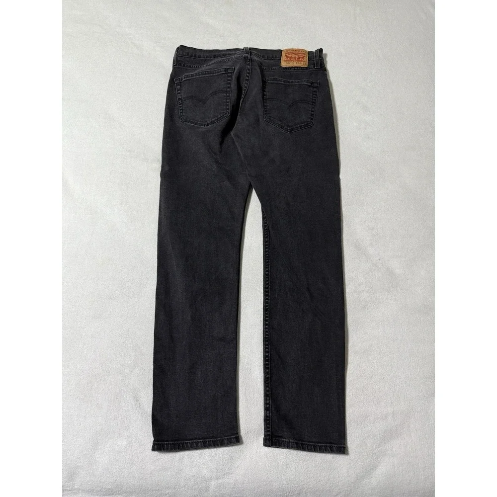 Levis 502 Jeans Mens 34x30 Black Regular Tapered Mid Rise Dark‎ Wash Denim
